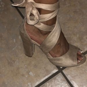 Tan suede wrap around sandals